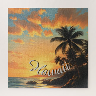 Vintage Style Hawaiian Travel Coast Sea Sunset Jigsaw Puzzle