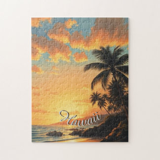 Vintage Style Hawaiian Travel Coast Sea Sunset Jigsaw Puzzle
