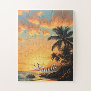 Vintage Style Hawaiian Travel Coast Sea Sunset Jigsaw Puzzle