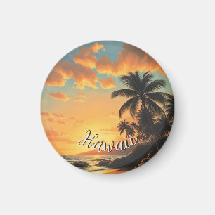 Vintage Style Hawaiian Travel Coast Sea Sunset Magnet