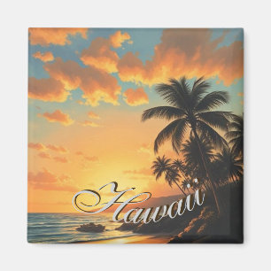 Vintage Style Hawaiian Travel Coast Sea Sunset Magnet