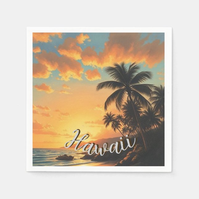 Vintage Style Hawaiian Travel Coast Sea Sunset Napkin (Front)