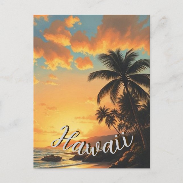 Vintage Style Hawaiian Travel Coast Sea Sunset Postcard (Front)