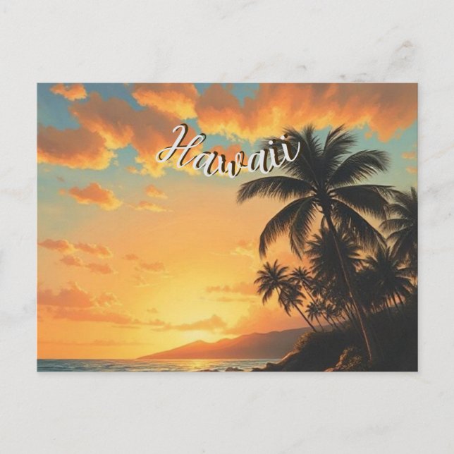 Vintage Style Hawaiian Travel Coast Sea Sunset Postcard (Front)
