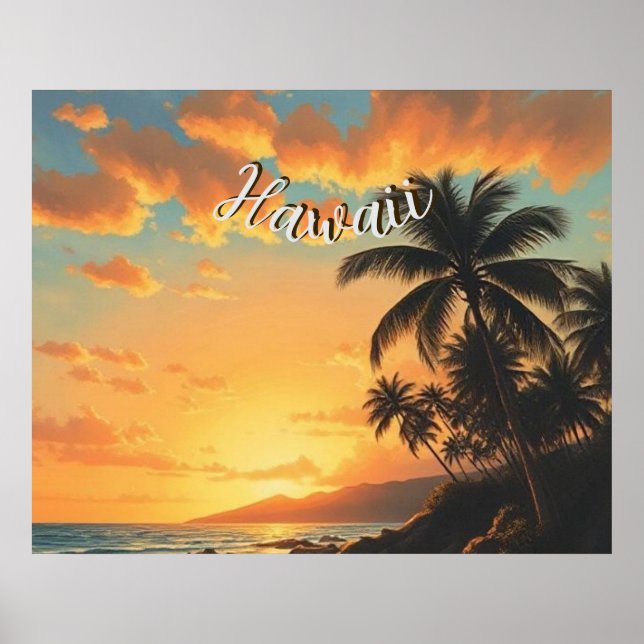 Vintage Style Hawaiian Travel Coast Sea Sunset Poster (Front)