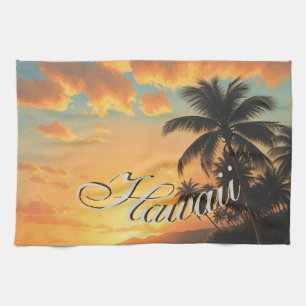 Vintage Style Hawaiian Travel Coast Sea Sunset Tea Towel