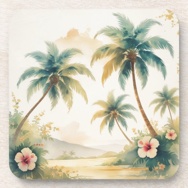 Vintage Style Hawaiian Travel Honolulu Coaster (Front)