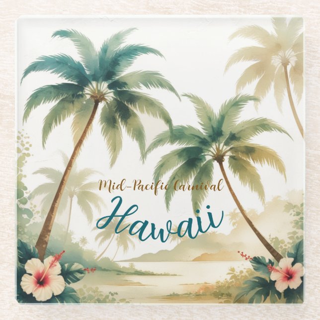 Vintage Style Hawaiian Travel Honolulu Glass Coaster (Front)
