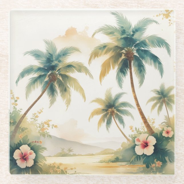 Vintage Style Hawaiian Travel Honolulu Glass Coaster (Front)