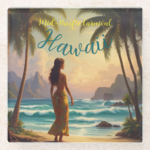 Vintage Style Hawaiian Travel Honolulu Hula Girl Glass Coaster