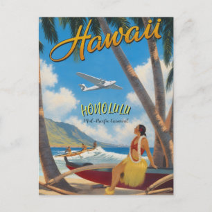 Vintage Style Hawaiian Travel Honolulu Hula Girl Holiday Postcard
