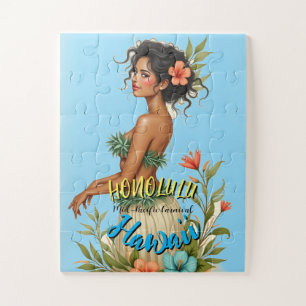 Vintage Style Hawaiian Travel Honolulu Hula Girl Jigsaw Puzzle