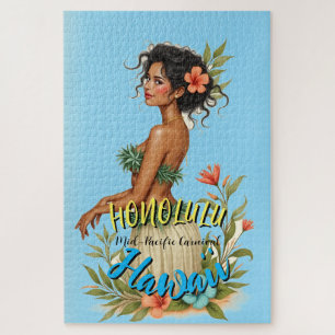 Vintage Style Hawaiian Travel Honolulu Hula Girl Jigsaw Puzzle