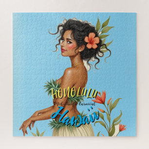 Vintage Style Hawaiian Travel Honolulu Hula Girl Jigsaw Puzzle