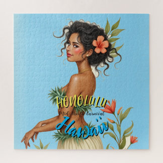 Vintage Style Hawaiian Travel Honolulu Hula Girl Jigsaw Puzzle