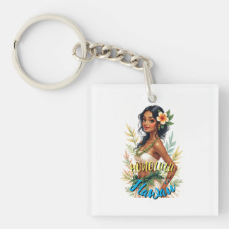 Vintage Style Hawaiian Travel Honolulu Hula Girl Key Ring