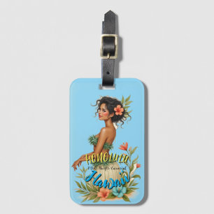 Vintage Style Hawaiian Travel Honolulu Hula Girl Luggage Tag