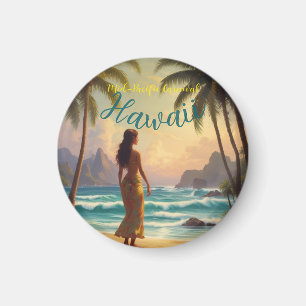 Vintage Style Hawaiian Travel Honolulu Hula Girl Magnet