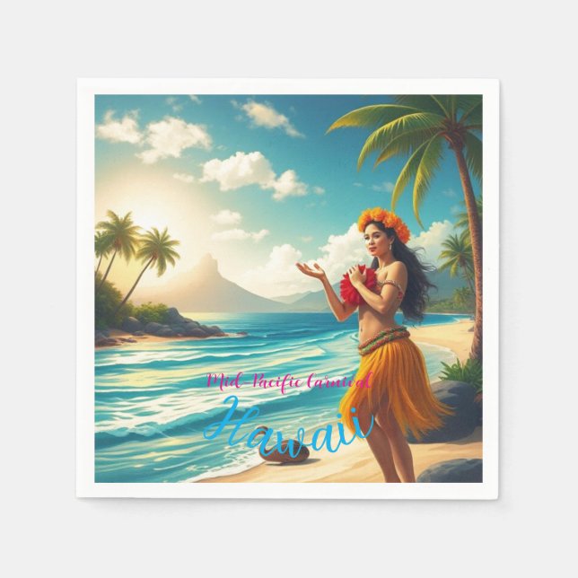 Vintage Style Hawaiian Travel Honolulu Hula Girl Napkin (Front)