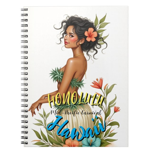 Vintage Style Hawaiian Travel Honolulu Hula Girl Notebook (Front)