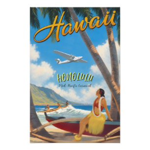 Vintage Style Hawaiian Travel Honolulu Hula Girl Photo Print