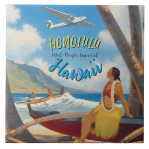 Vintage Style Hawaiian Travel Honolulu Hula Girl Tile