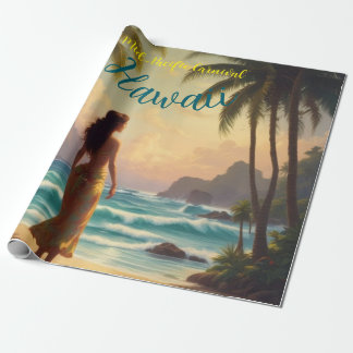 Vintage Style Hawaiian Travel Honolulu Hula Girl Wrapping Paper