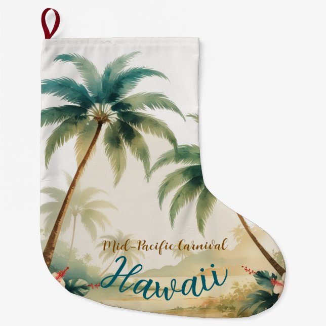 Vintage Style Hawaiian Travel Honolulu Large Christmas Stocking (Front)