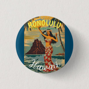 Vintage Style Hawaiian Travel Honolulu Mid-Pacific 3 Cm Round Badge