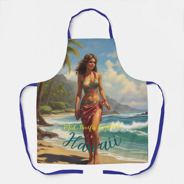 Vintage Style Hawaiian Travel Honolulu Mid-Pacific Apron (Front)