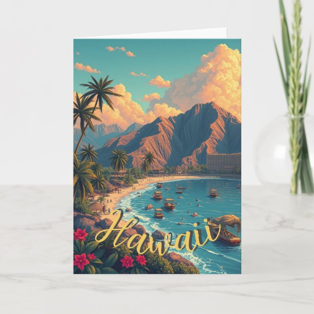Vintage Style Hawaiian Travel Honolulu Mid-Pacific Card (Front)