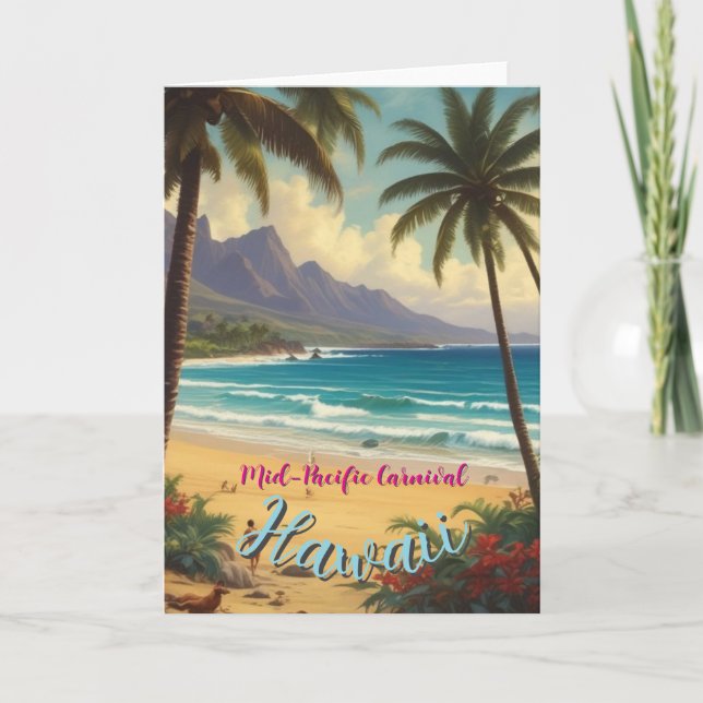 Vintage Style Hawaiian Travel Honolulu Mid-Pacific Card (Front)