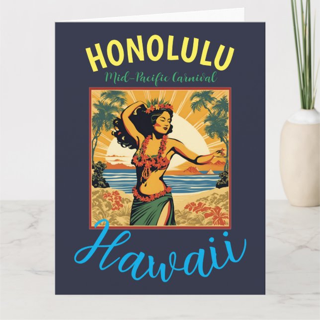Vintage Style Hawaiian Travel Honolulu Mid-Pacific Card (Front)