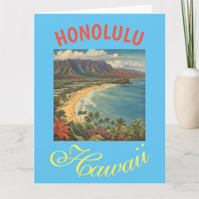 Vintage Style Hawaiian Travel Honolulu Mid-Pacific Card (Front)