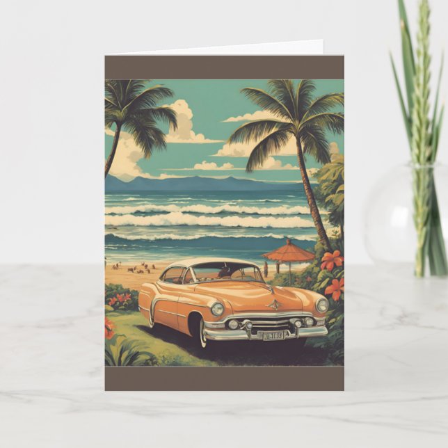 Vintage Style Hawaiian Travel Honolulu Mid-Pacific Card (Front)