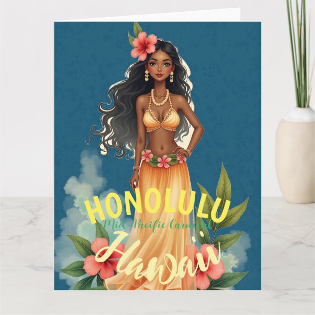 Vintage Style Hawaiian Travel Honolulu Mid-Pacific Card (Front)