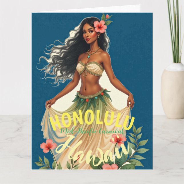 Vintage Style Hawaiian Travel Honolulu Mid-Pacific Card (Front)