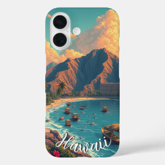 Vintage Style Hawaiian Travel Honolulu Mid-Pacific iPhone 16 Case