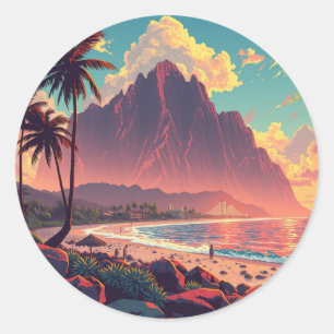 Vintage Style Hawaiian Travel Honolulu Mid-Pacific Classic Round Sticker