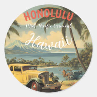 Vintage Style Hawaiian Travel Honolulu Mid-Pacific Classic Round Sticker