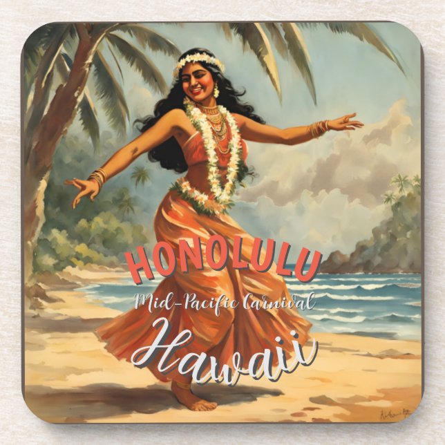 Vintage Style Hawaiian Travel Honolulu Mid-Pacific Coaster (Front)