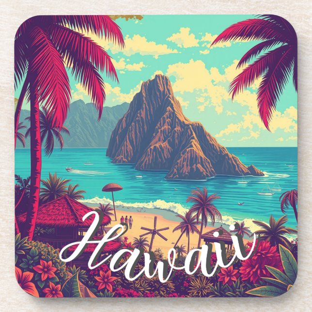 Vintage Style Hawaiian Travel Honolulu Mid-Pacific Coaster (Front)