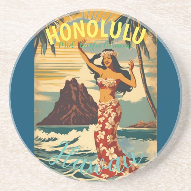 Vintage Style Hawaiian Travel Honolulu Mid-Pacific Coaster (Front)