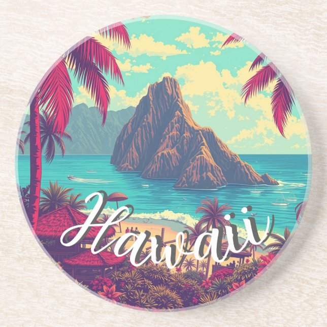 Vintage Style Hawaiian Travel Honolulu Mid-Pacific Coaster (Front)