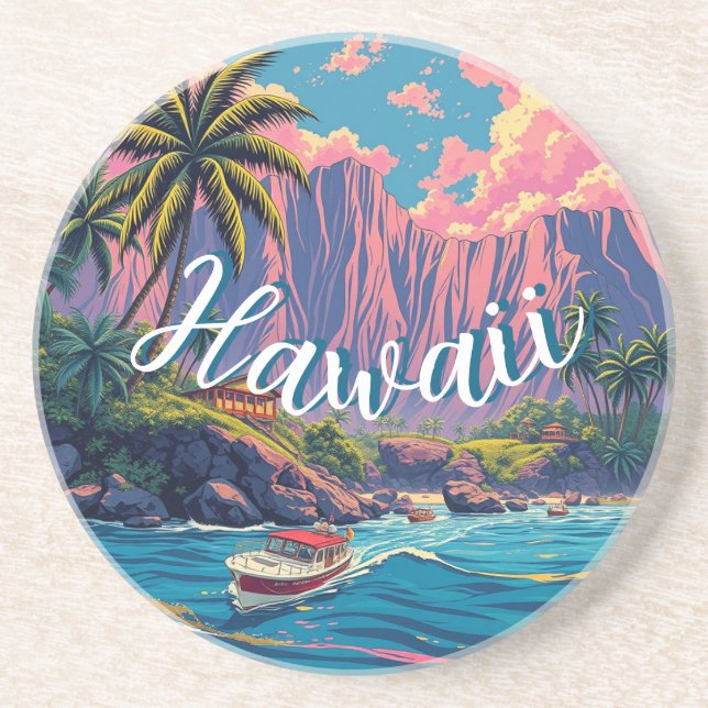 Vintage Style Hawaiian Travel Honolulu Mid-Pacific Coaster (Front)