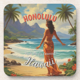 Vintage Style Hawaiian Travel Honolulu Mid-Pacific Coaster