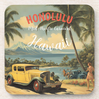 Vintage Style Hawaiian Travel Honolulu Mid-Pacific Coaster
