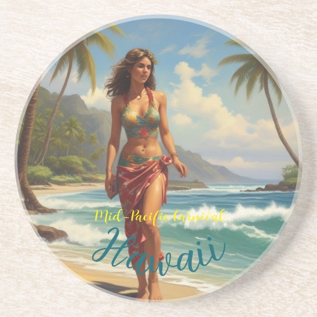 Vintage Style Hawaiian Travel Honolulu Mid-Pacific Coaster (Front)