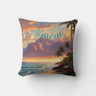 Vintage Style Hawaiian Travel Honolulu Mid-Pacific Cushion
