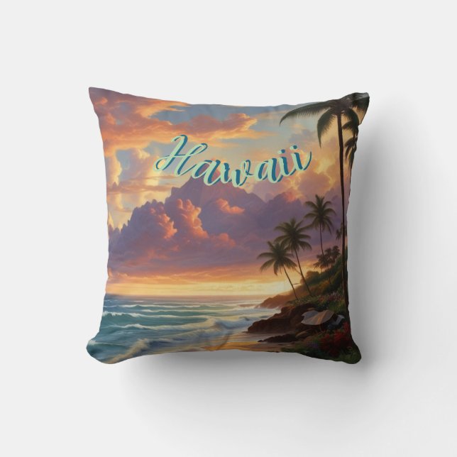Vintage Style Hawaiian Travel Honolulu Mid-Pacific Cushion (Front)